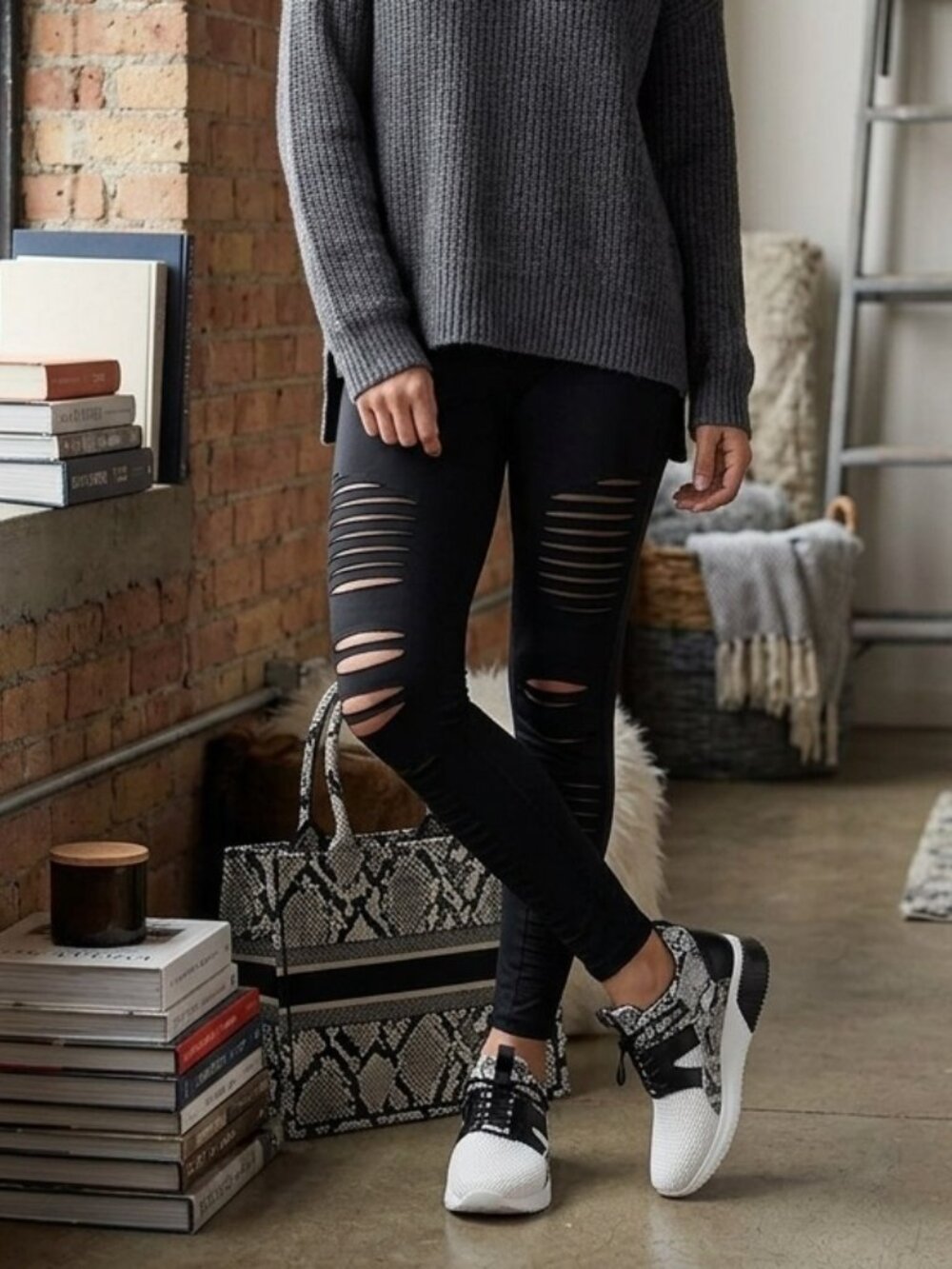 Black and White Sneakers Snakeskin Slip on Shoes